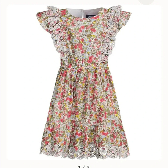 Lands Ends Girls Plus Size Woven Eyelet Floral Twirl Dress NWOT - Picture 1 of 9